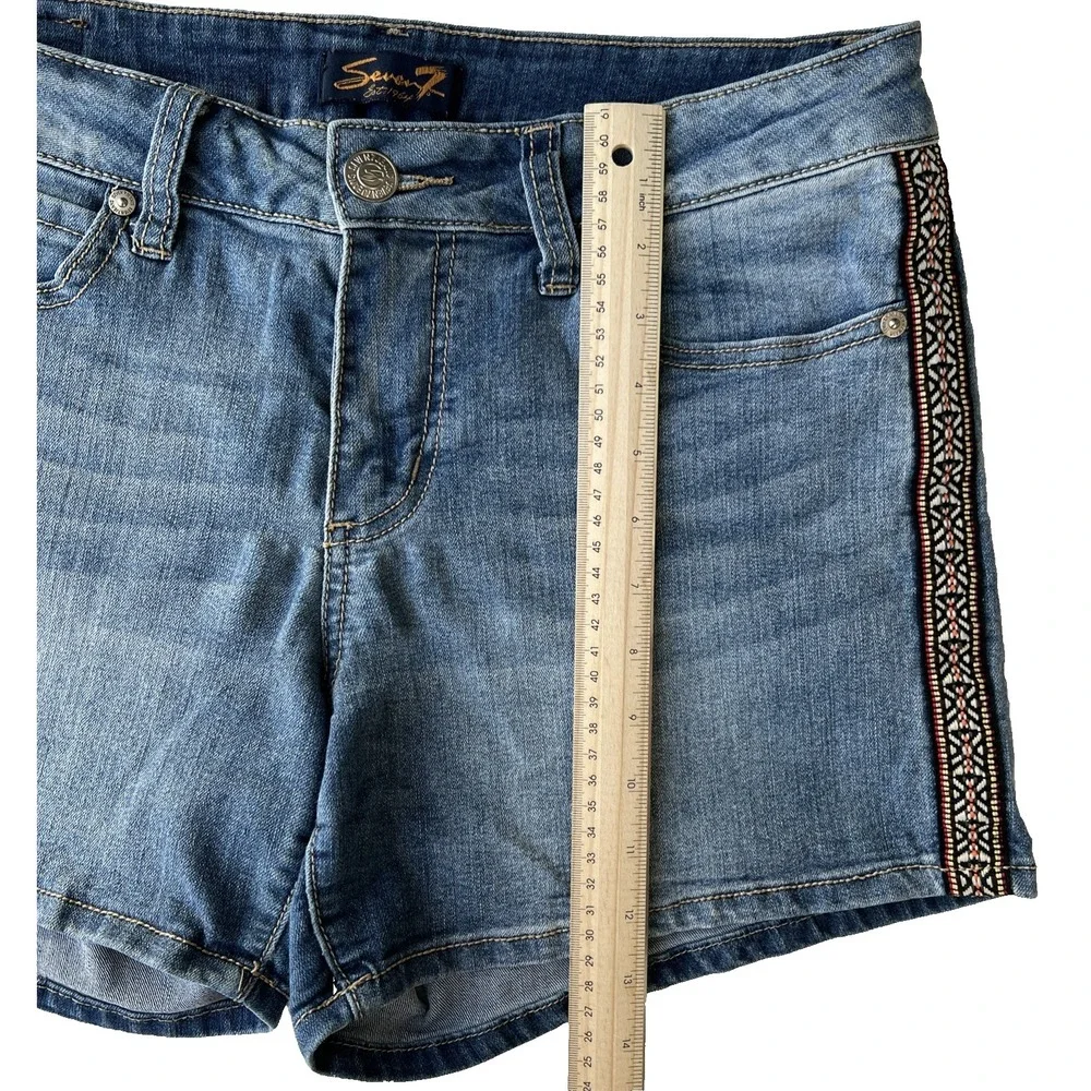 7 Shorts Denim Womens 10 High Waist Embroidered Boho Stretch Medium Wash